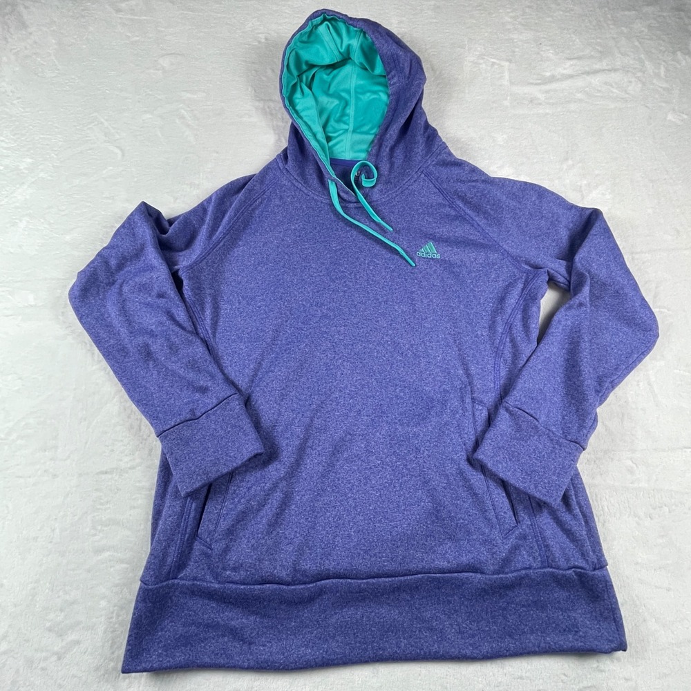 Adidas Ultimate Hoodie Womens Large Purple Teal Climawarm M60933 Fleece Pullover